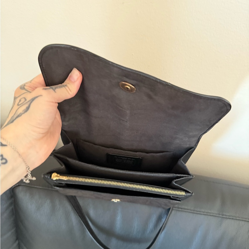 Coach Black Leather Crossbody with Gold Chain Strap - Picture 6 of 13